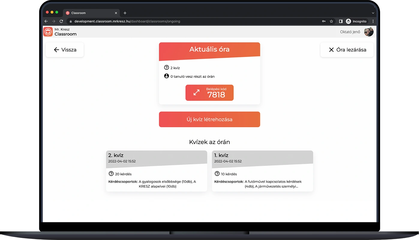 Interaktív KRESZ teszt